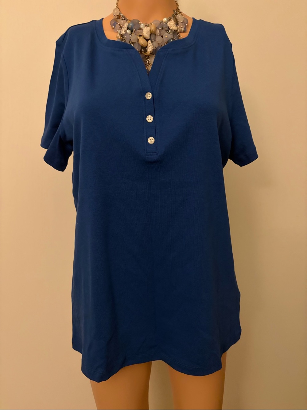 Style & Co. Navy Blue Short-Sleeve Henley Top